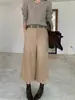 Coleção de Outono Xiuxixi 2026: Calça casual elegante e versátil de lã mista, cintura alta, perna reta e larga, para mulheres, estilo 85557