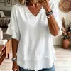 2026 Verano Nuevo Estilo Europeo y Americano Suelto Cuello en V con Flecos Manga Corta Camiseta Mujer Color Sólido Casual Top Ropa Femenina Transfronteriza