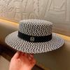 Chapéu de Topo Plano Estilo Japonês Chapéu de Palha Xadrez Padrão Feminino Chapéu de Palha de Verão Chapéu de Praia Protetor Solar e Guarda-sol Chapéu Britânico