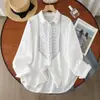 Camisa larga de manga larga para mujer, estilo literario y casual, nueva de 2026, top elegante para usar debajo, estilo étnico, bordado de cruz pesado