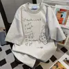 Camiseta de Manga Corta de Longitud Media Estilo Retro Americano con Estampado de Letras de Gatito Graffiti Personalizado para Mujer, Top Holgado Casual Versátil