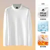 Camada de base térmica de camurça para outono e inverno, gola semimédia antibacteriana, manga longa simples para homens, top de fleece escovado dupla face para homens