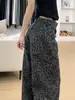 Jeans Sueltos Rectos de Leopardo Estilo Retro Americano Talla Grande para Mujer Otoño e Invierno Nuevos Pantalones de Pierna Ancha Caídos de Cintura Alta