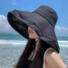 Chapéu de Proteção Solar para Mulheres, Chapéu de Sol de Verão, Anti-UV, Aba Larga, Cobertura Facial para Dirigir, Chapéu de Sol de Borracha Preto, Chapéu de Pescador