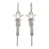 Pendientes de Aguja Plateada con Borlas de Estrella Incrustadas de Diamantes, Estilo Minimalista Único, Clavos Simples y de Moda, Lujo Ligero y Sensación de Alta Gama