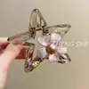 Pinza de garra de estrella de cinco puntas transparente estilo coreano con diseño único, pinza para el pelo de cristal brillante, pinza de tiburón de flor de acetato para la parte posterior de la cabeza
