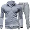 Novo Moletom Esportivo Masculino com Zíper e Gola Alta Jaqueta Moletom Masculino Cor Sólida Cardigan Calça Longa Conjunto Casual Esportivo