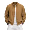 Jaqueta Masculina Simples de Cor Sólida com Gola Baseball, Cáqui, Corte Slim, Jaqueta Versátil para o Dia a Dia na Primavera/Outono
