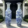 Jingdezhen Florero de Piso Grande Florero de Porcelana Azul y Blanco Pintado a Mano Personalizable Florero de Porcelana Extra Grande Adorno Decorativo para Vestíbulo de Empresa Hotel