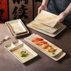 Plato Xiangyuan Meimian Vajilla Plato Comercial Glaseado Dorado Engrosado Plato para Brochetas de Barbacoa Plato Rectangular para Sashimi Sushi