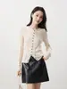 Cardigã de Tricô Slim-Fit Texturizado com Renda em Lã e Linho Estilo Francês para Mulheres, Novo Modelo Primavera 2026