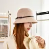 Sombrero de Cuenca de Lana Estilo Francés para Mujer Otoño Invierno Cálido Correa de Cuero Sombrero de Pescador al Aire Libre Sombrero de Temperamento Estilo Hepburn