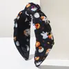Novo Tecido Estampado com Elementos de Halloween para Acessórios de Cabelo com Diamantes, Chapéu de Abóbora Fantasma, Faixa de Cabeça Fashionável Estampada para Feriados para Mulheres