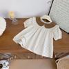 Camisa Manga Curta Duplo Ponto Estilo Western para Meninas Doce Estilo Princesa de Bebê Camiseta Básica Estilo Coreano Verão Camisa de Bolinhas