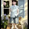 Conjunto Novo de Camisa Colete e Calça Jeans Cropped para Meninos, Camisa com Strass, Jeans com Estampa de Estrelas, Moda Infantil Tendência