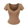 Estilo Europeu e Americano Primavera e Verão Novo Desejo Puro Tencel Decote V Manga Curta Camiseta Sexy Sexy Slim Slim Cor Pura Top para Mulheres