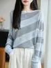 Nuevo Suéter de Punto Tencel Lino Hombros Descubiertos Manga Larga para Mujer Calado Bloque de Color Camiseta Base Top Otoño/Invierno 2026