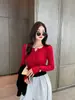 Nuevo Suéter de Punto Ajustado de Cuello Redondo de Manga Larga Fino para Mujer, Estilo Retro Otoño/Invierno, Capa Base