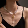 Joias Transfronteiriças Europeias e Americanas Simples Camada Única Pérola Plana Imitação Barroca Colar Corrente para Suéter Estilo Cool Borla