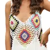 Vestido de Crochê com Alças Cruzadas, Estilo Étnico Feminino, Patchwork de Cores Misturadas, Saída de Praia Sexy com Recortes 190720