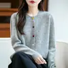 Chaqueta cárdigan de punto grueso con cuello redondo, ajuste holgado, hilo de punto de lunares de colores, 100% lana pura, novedad otoño e invierno 2026 para mujer