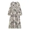 Vestido Suelto Bohemio de Lino con Estampado de Bambú y Borlas 2026 Primavera Nuevo Suelto Adelgazante Largo