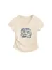 Camiseta de Manga Corta para Mujer con Diseño Plisado que Ceñe la Cintura, Estilo Verano, Modelo Nuevo, Cuello en V en el Hombro Derecho, Corte Ajustado, Top Versátil de Algodón Puro para Mujer