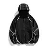 Jaqueta de Montanhismo para Exterior Jaqueta para Homens e Mulheres, Estilo Montanha Americano Tendência Jaqueta Casual Solta para Exterior com Gola Alta e Capuz