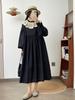 Vestido Longo de Algodão e Linho com Gola Alta Franzida e Retalhos, Estilo Francês Novo para Primavera, Saia Midi Solta de Cintura Alta para Mulheres