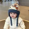 Gorro de lana grueso y lindo para niños, gorro de punto a prueba de frío, protección cálida para las orejas, gorro de invierno para bebé para exteriores, a prueba de viento y adorable