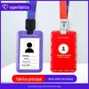 Porta-cartão de trabalho personalizado de fábrica para exportação por atacado, quadrado, telescópico, fivela fácil de puxar, cartão de trabalho de plástico impresso em UV