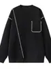 Sudadera blanca para hombre con costuras de contraste, corte holgado, versátil para otoño, sin capucha, marca de moda, cuello redondo, prenda exterior gruesa para adolescentes