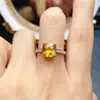 Anillo de Citrina Natural Popular al por Mayor de Fábrica con Incrustación de Plata S925 Piedra Principal 8*8 Joyería de Lujo Venta Directa de Fábrica