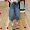 Pantalones vaqueros cropped anchos de estilo retro americano para mujer, shorts de mezclilla anchos de verano de talla grande, holgados, adelgazantes, pantalones de pierna recta