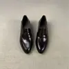 Chuyuji 2026 Nuevos Mocasines Vintage Sencillos para Mujer, Zapatos de Piel Slip-On de Tacón Grueso Estilo Británico