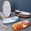 Melamina Fast Food Comercial Criativo Oval Duas Cores Prato de Lanche Pai e Filho Tigela de Arroz Prato Imitação de Porcelana Prato para Pato Assado Carne Assada
