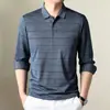 Camiseta de Manga Larga para Hombre Otoño/Invierno Nuevo Estilo Cuello de Solapa Rayas Casual de Negocios Tendencia de Moda Versátil Camisa Polo Top