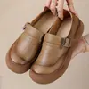 Zapatos Planos de Cuero de Primera Capa con Suela Gruesa para Mujer 2025 Primavera y Otoño Nuevo Estilo Retro Punta Redonda Suela Suave Zapatos para Madre Zapatos Casuales Versátiles