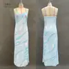 Verano 2025 Amazon Transfronterizo Moda Europea y Americana Ropa de Mujer Estampada Sexy Cuello en V Abertura Tirantes Finos Vestido Chica Caliente