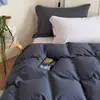 Juego de cuatro piezas de algodón 100% tejido a color, funda nórdica 100% algodón puro, sábana plana, sábana ajustable, rosa, juego para dormitorio de estudiante, adecuado para todas las estaciones