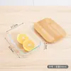 Patrón Vertical Tapa de Bambú Caja de Almuerzo de Vidrio Caja de Almuerzo Sellada Caja de Almuerzo para Calentar en Microondas Caja Rectangular de Conservación