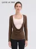 Conjunto de Dos Piezas para Mujer, Estilo Latte Girl con Cuello Halter, Ropa de Yoga, Alta Elasticidad, Secado Rápido, con Almohadillas en el Pecho, Cubierta de Manga Larga, para Fitness y Deportes, Efecto Adelgazante