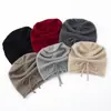 Cachecol 2026 Outono/Inverno Novo Chapéu Feminino Padrão Diamante Borda Enrolada Cordão Soltinho Quente Proteção para Orelhas Gorro Casual de Tricô