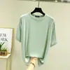 Nueva camiseta de verano de color liso, talla grande, de modal, cuello redondo, manga corta para mujer, camiseta básica fina de corte holgado