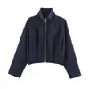 Estilo Europeu Comércio Exterior Outono/Inverno Nova Roupa Feminina Cor Sólida Simples Gola Alta Piloto Manga Longa Zíper Jaqueta Curta Casaco