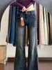 Jeans de Pierna Ancha Micro-Flare de Doble Botón con Diseño Retro Pequeño para Mujer 2026 Chica Picante Versátiles de Cintura Alta Adelgazantes