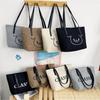 Bolso de hombro para mujer, estilo coreano, de algodón y lino, de gran capacidad, informal, portátil, con texto, 2024