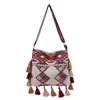 Bolsa de palha tecida com franjas em estilo étnico, bolsa de ombro grande vintage boêmia, bolsa transversal de grande capacidade para viagens e deslocamento