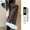 Pantalones de Pierna Ancha de Lana Acetato para Mujer Otoño/Invierno 2026 Nuevo Estilo Meilade Color Marrón Café Pantalones con Terciopelo Adicional Ajustados de Pierna Recta