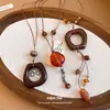 Cuerda de Cuero Resina Incrustada Pedrería Forma de Corazón Flor Cuadrado Collar Estilo Étnico Retro Cadena para Suéter Sentido del Diseño Collar de Nicho Accesorios Mujer